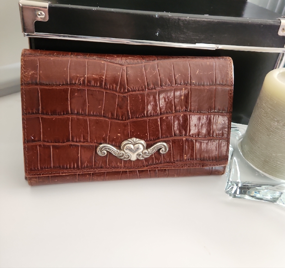 Brighton Brown Crocodile Embossed Wallet with Silver Accent